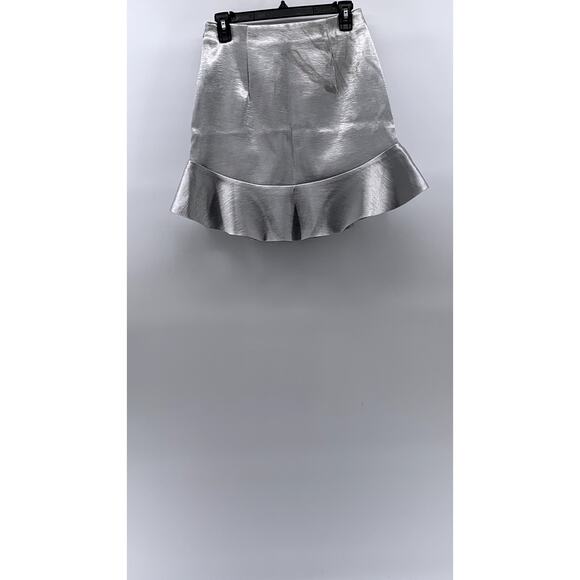 H&M Women's Silver Metallic Ruffle-Hem Mini Skirt SZ 6 - Picture 2 of 11